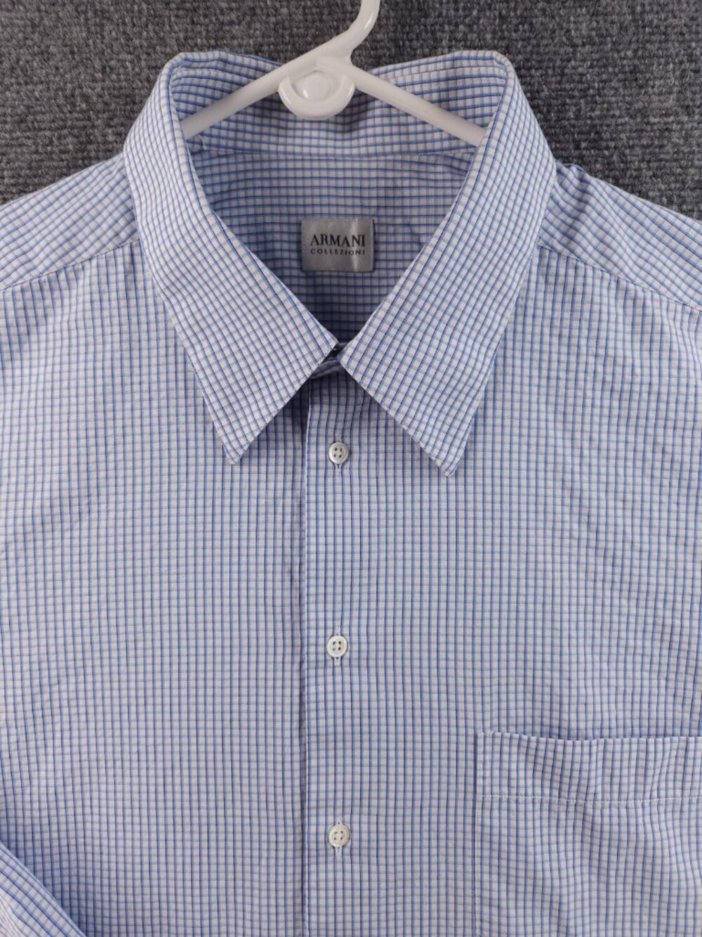 Armani Collezioni Check 18 Cotton Blue Mens Pocket Button Up Elegant Long Sleeve - Picture 2 of 16